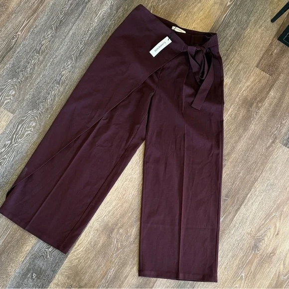 Commense NWT Burgundy Wide Leg Tie Waist Pants - Picture 4 of 4